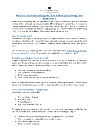 Forensic Neuropsychology vs Clinical Neuropsychology Key Differences