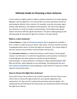Ultimate Guide to Choosing a Horn Antenna