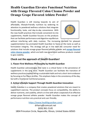 Health Guardian Elevates Functional Nutrition with Orange Flavored Colon Cleanse Powder and Orange Grape Flavored Athlet