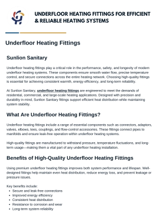 Underfloor Heating Fittings for Efficient & Reliable Heating Systems