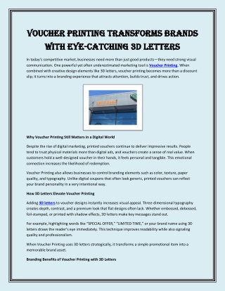 Voucher Printing Transforms Brands with Eye-Catching 3D Letters