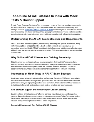 Top Online AFCAT Classes In India with Mock Tests & Doubt Support