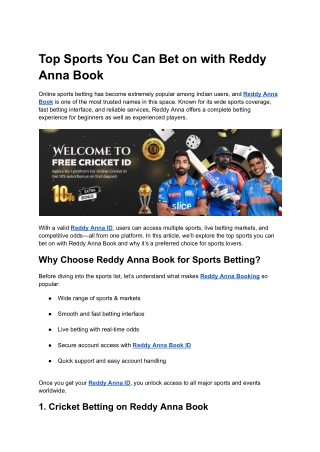 Top Sports You Can Bet on with Reddy Anna Book ID