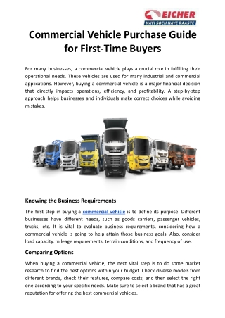 Commercial Vehicle Purchase Guide for First-Time Buyers