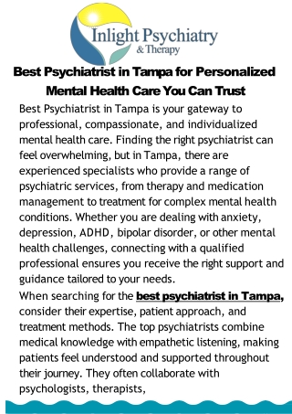 Best Psychiatrist in Tampa for Expert Mental Health Care