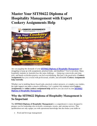 Master Your SIT50422 Diploma of Hospitality Management with Expert Cookery Assignments Help