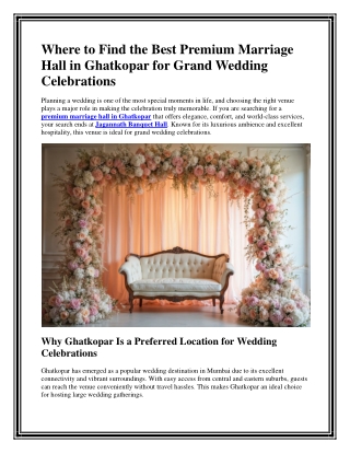 Where to Find the Best Premium Marriage Hall in Ghatkopar for Grand Wedding Celebrations