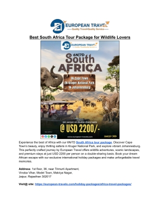 Ultimate Wildlife & City Escape – South Africa Package