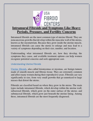 Intramural Fibroids and Symptoms Like Heavy Periods, Pressure, and Fertility Concerns