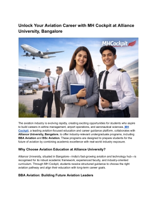 Unlock Your Aviation Career with MH Cockpit at Alliance University, Bangalore