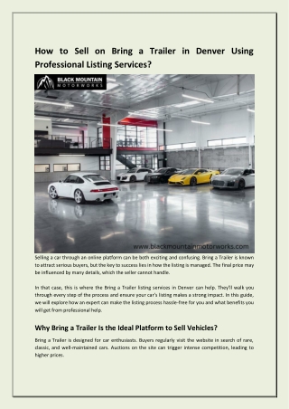 How to Sell on Bring a Trailer in Denver Using Professional Listing Services?
