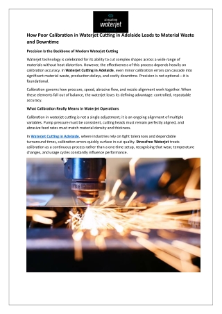 How Poor Calibration in Waterjet Cutting in Adelaide Leads to Material Waste and Downtime