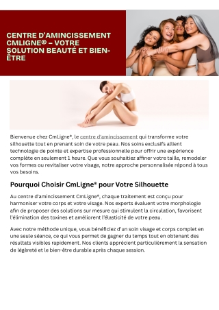 Centre d'amincissement CmLigne® – Votre Solution Beauté et Bien-Être