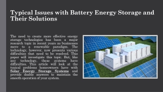 Typical Issues with Battery Energy Storage and Their Solutions