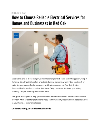 How to Choose Reliable Electrical Services for Homes and Businesses in Red Oak