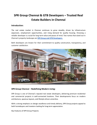 spr group chennai | GTB developers