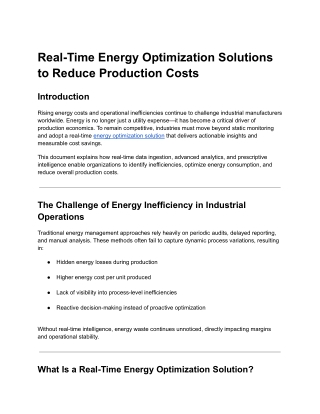 Real-Time Energy Optimization Solutions to Reduce Production Costs
