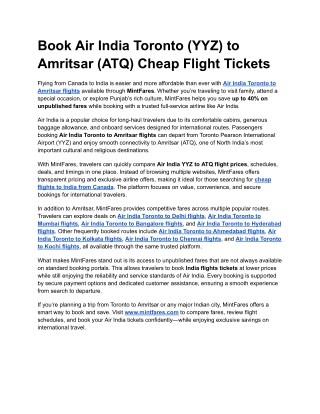 Air India Toronto to Amritsar Deals