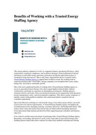 Benefits of Working with a Trusted Energy Staffing Agency