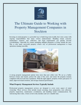 The Ultimate Guide to Working with Property Management Companies in Stockton