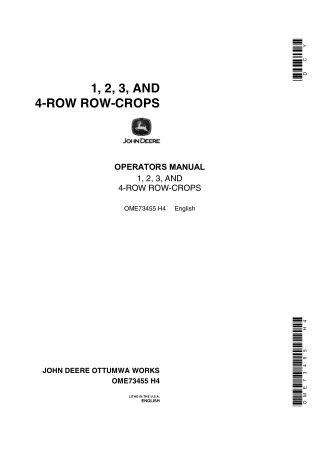 John Deere 1 2 3 and 4-Row Row-Crops Operator’s Manual Instant Download (Publication No.OME73455)