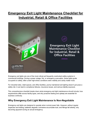 Emergency Exit Light Maintenance Checklist for Industrial & Retail Facilities