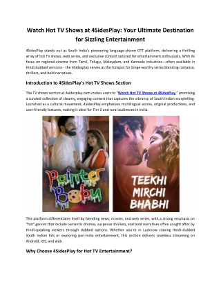 Watch Hot TV Shows at 4SidesPlay - Sizzling Entertainment