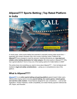 Allpanel777 Sports Betting _ Top Rated Platform in India