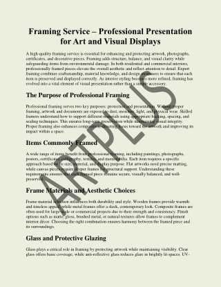 Framing Service – Professional Presentation for Art and Visual Displays