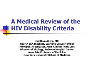 A Medical Review of the HIV Disability Criteria