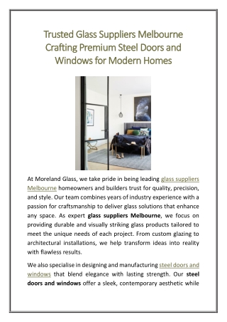 Trusted Glass Suppliers Melbourne Crafting Premium Steel Doors and Windows for Modern Homes