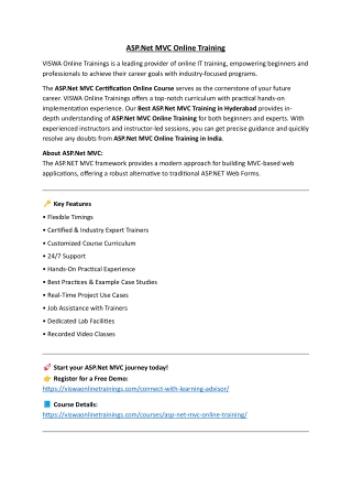 ASP .Net MVC Online Training By VISWA Online Trainings From Hyderabad India