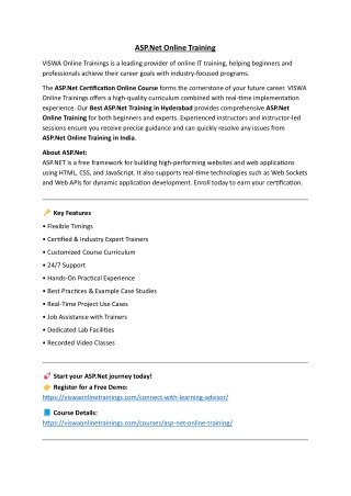 ASP.Net Online Training Real-time support from India