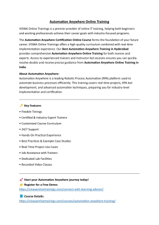 Automation Anywhere Online Training by Real-time Trainer in India