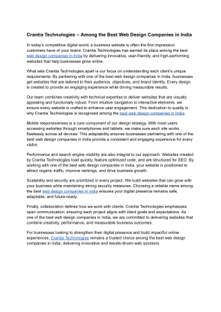 Crantia Technologies – Among the Best Web Design Companies in India