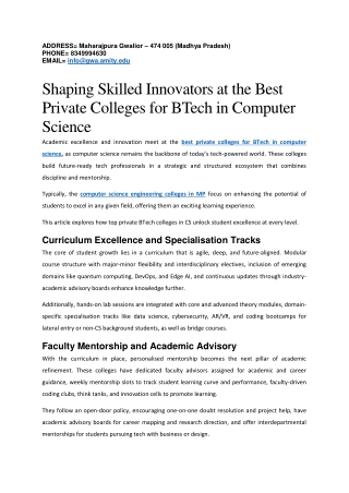 Shaping Skilled Innovators at the Best Private Colleges for BTech in Computer Science