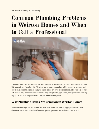 Common Plumbing Problems in Weirton Homes and When to Call a Professional