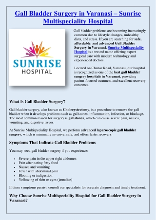 Gall Bladder Surgery in Varanasi – Sunrise Multispeciality Hospital