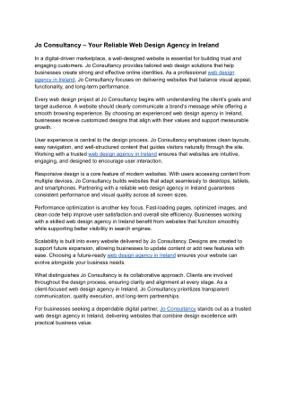 Jo Consultancy – Your Reliable Web Design Agency in Ireland