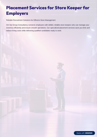 Reliable Placement Services for Store Keeper for Employers