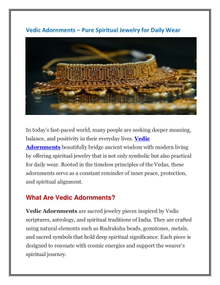 Vedic Adornments – Pure Spiritual Jewelry for Daily Wear