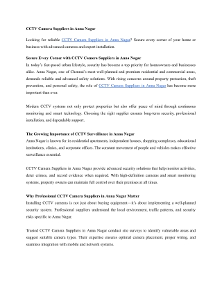 Secure Every Corner with CCTV Camera Suppliers in Anna Nagar