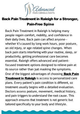 Back Pain Treatment in Raleigh for Improved Comfort and Daily Support