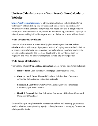 UseFreeCalculator.com – Your Free Online Calculator Website