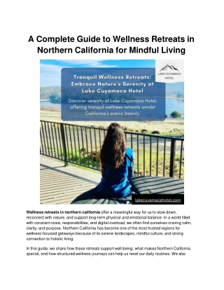 A Complete Guide to Wellness Retreats in Northern California for Mindful Living