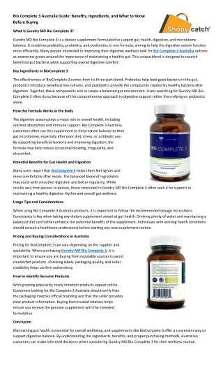 Bio Complete 3 Australia Guide