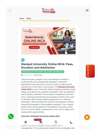 Manipal University Online MCA: Curriculum, Fees and Admission Process