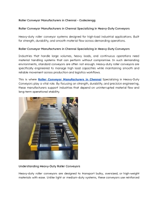 Roller Conveyor Manufacturers in Chennai Specializing in Heavy-Duty Conveyors