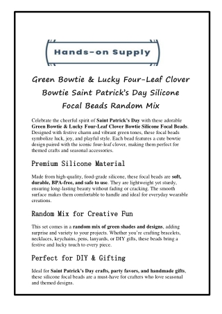 Green Bowtie & Lucky Four‑Leaf Clover Bowtie Saint Patrick’s Day Silicone Focal Beads Random Mix