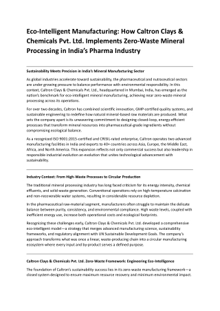 Eco-Intelligent Manufacturing How Caltron Clays & Chemicals Pvt. Ltd. Implements Zero-Waste Mineral Processing in India’